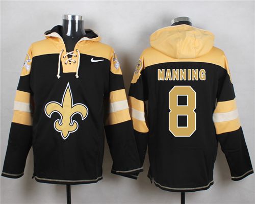 Nike Saints #8 Archie Manning Black Player Pullover NFL Hoodie - Click Image to Close